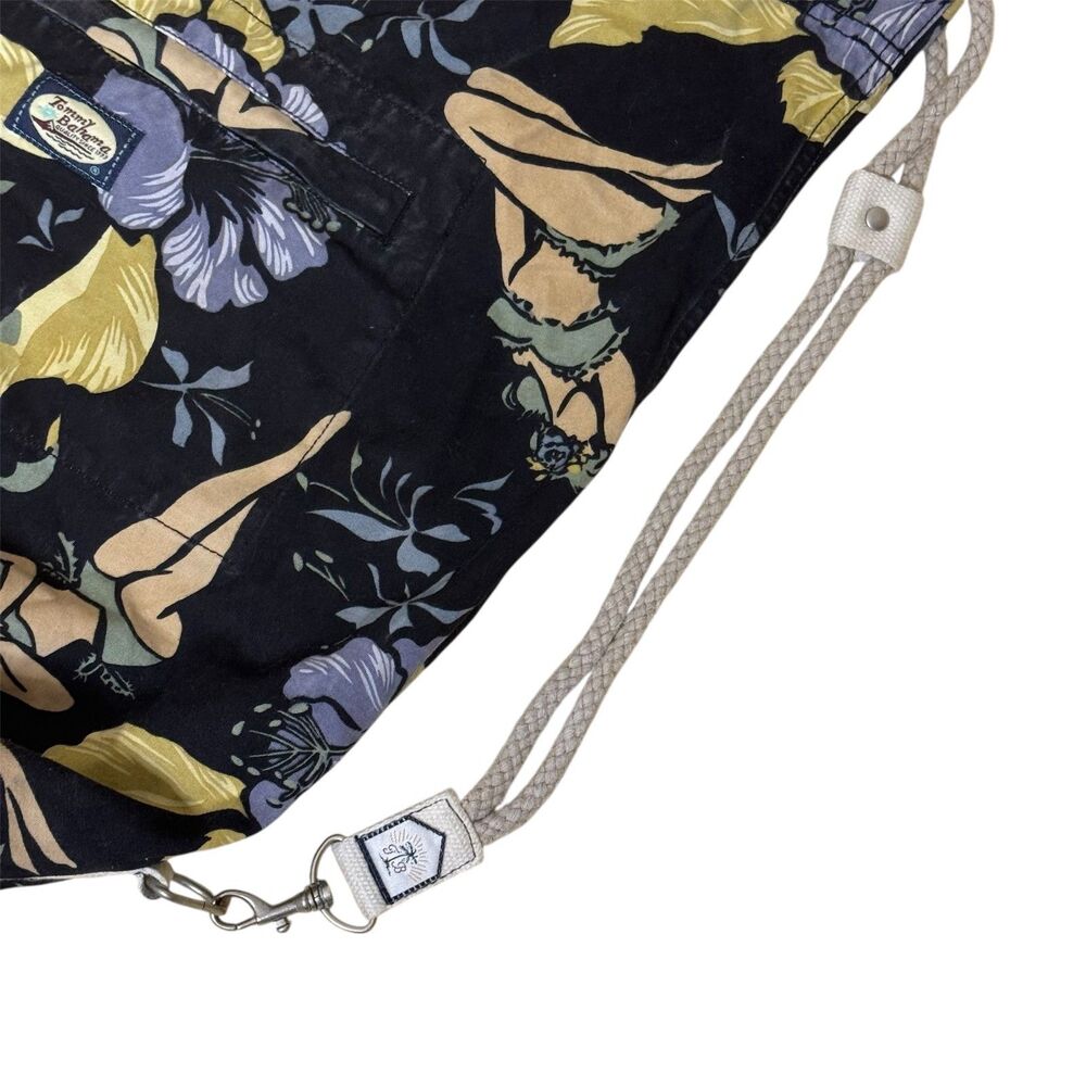 Tommy Bahama Tote Bag Beach Canvas Shoulder Strap Floral Black - Picture 4 of 8